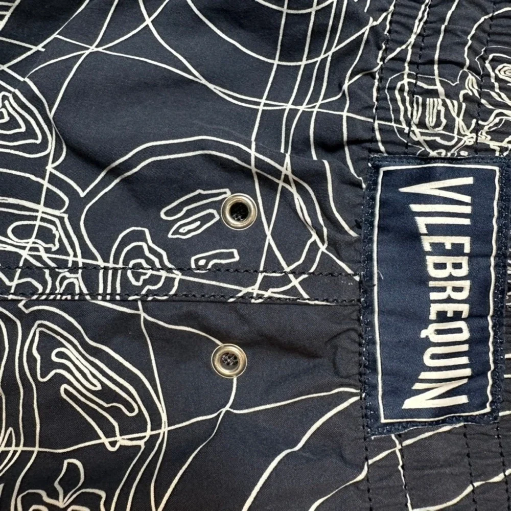 Vilebrequin Mens XL Swim Trunks Navy Blue Topographic Map Compass Moorea Shorts